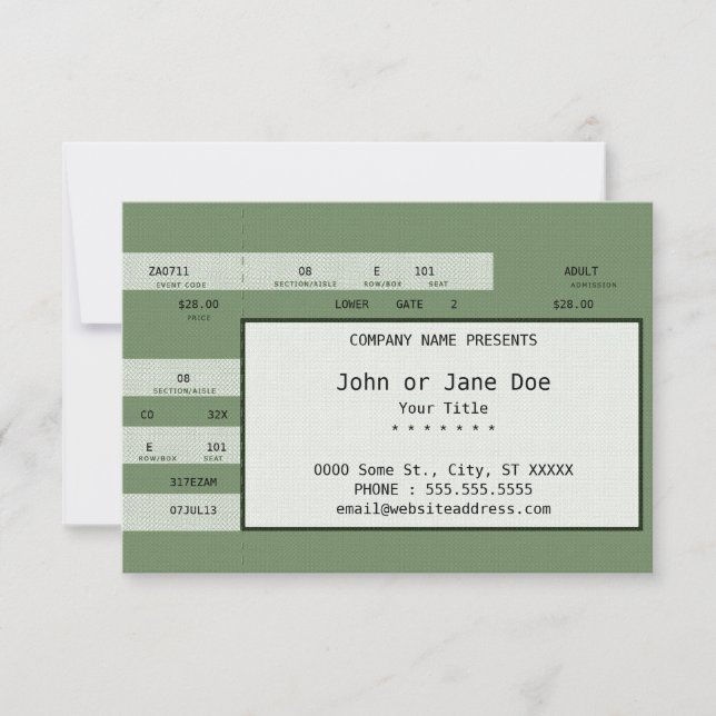 Carte billet de concert vert (Devant)