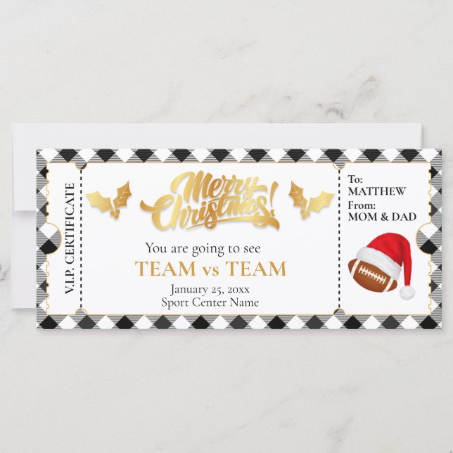 Carte Billet de football de Noël, Billet cadeau surprise (Devant)