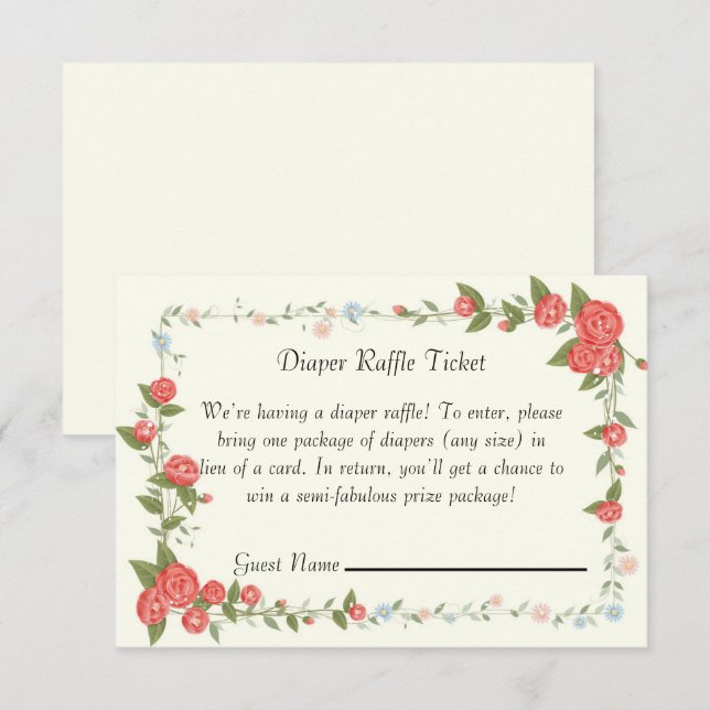 Carte Billet de rabat au baby shower floral rose (Devant / Derrière)