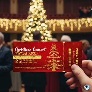 Carte Billet d'entrée au concert de Noël rouge jaune
