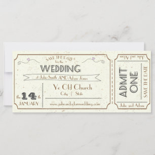 Carte Billet Grunge vintage Enregistrer la date