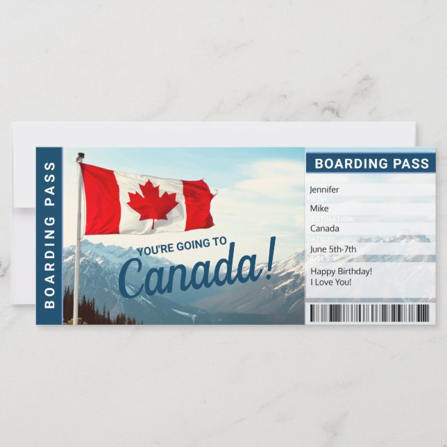 Carte Billet Passe-Cadeau Vacances Canada Boarding (Devant)