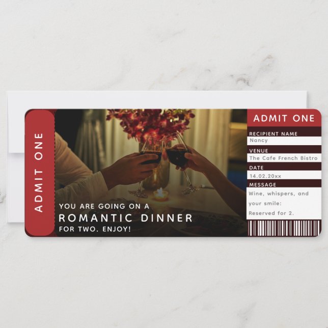 Carte Billet surprise modifiable - Dîner romantique pour (Devant)