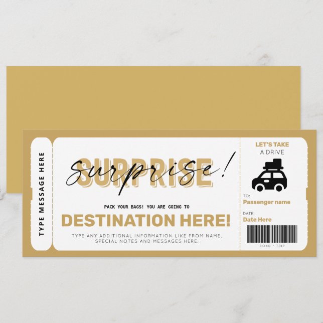 Carte Billet voyage surprise - Voyage sur route - faux c (Devant / Derrière)