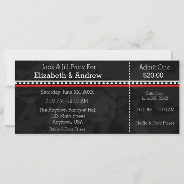 Carte Billets Black White et Red Jack & Jill Shower (Devant)
