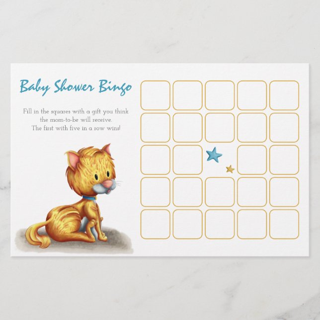 Carte Bingo Baby shower Cute Blue Orange Kitten (Devant)