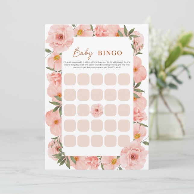 Carte BINGO Baby shower Floral de Pêche Exquise (Debout devant)