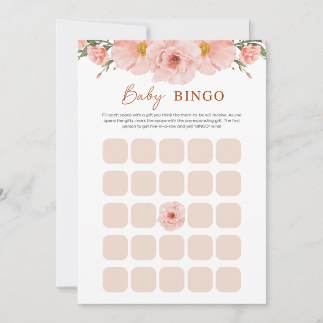 Carte BINGO Baby shower Floral Pêche (Devant)