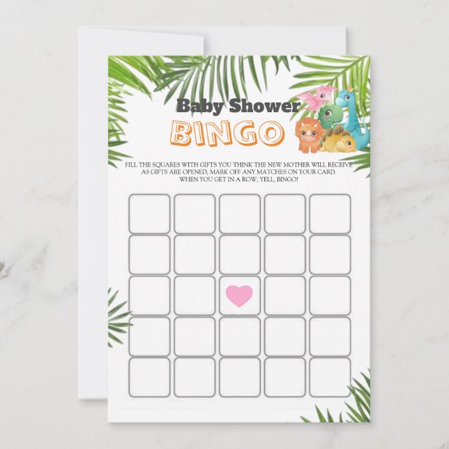 Carte Bingo de Baby shower de dinosaures mignon coloré (Devant)