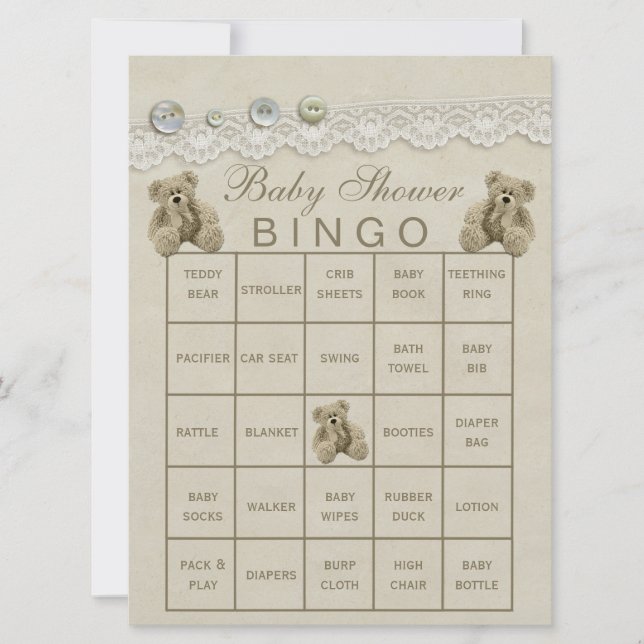 Carte Bingo de Baby shower en peluche personnalisable pr (Devant)