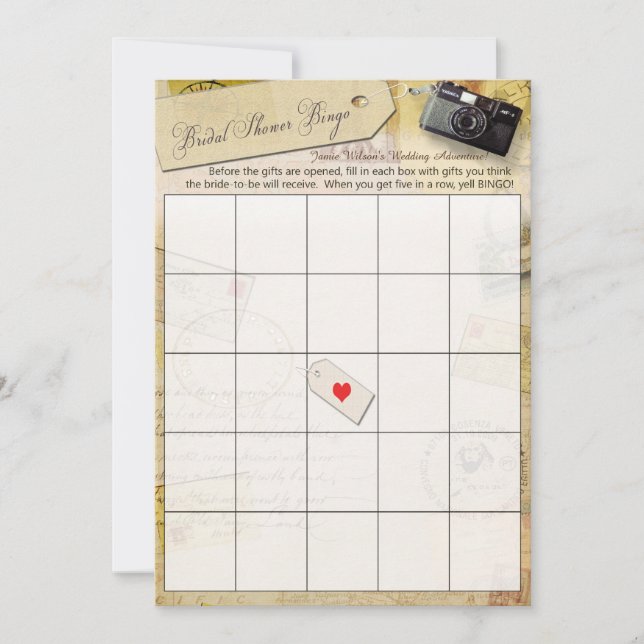 Carte Bingo de douche de voyage nuptiale dans la crème e (Devant)