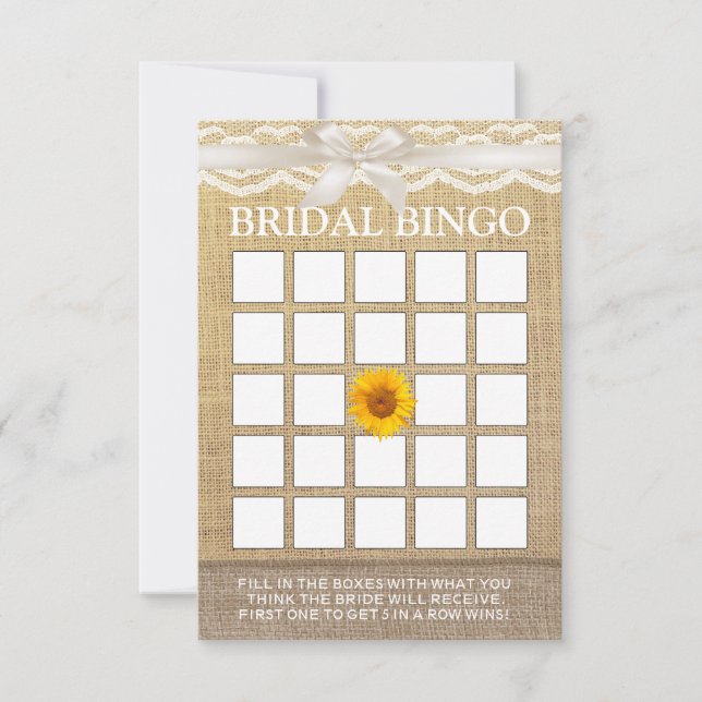 Carte Bingo de Fête de Mariage Ruban d'Ivoire Tournesol  (Devant)