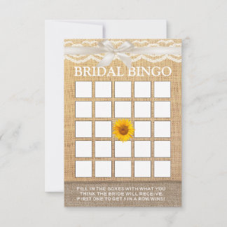 Carte Bingo de Fête de Mariage Ruban d'Ivoire Tournesol 