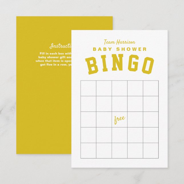 Carte BINGO du baby shower à thème Jaune (Devant / Derrière)