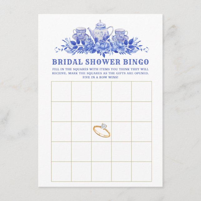 Carte Bingo Fête des mariées Florale Bleue (Devant)