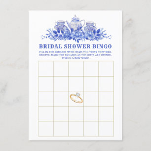 Carte Bingo Fête des mariées Florale Bleue