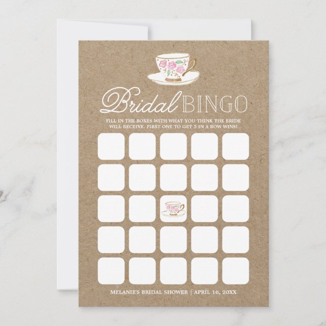 Carte Bingo Rustic Modern Tea Party | FÊTE DES MARIÉES (Devant)