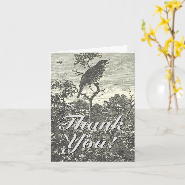 Carte Bird Perché sur une branche "Merci!" (Fleur jaune)