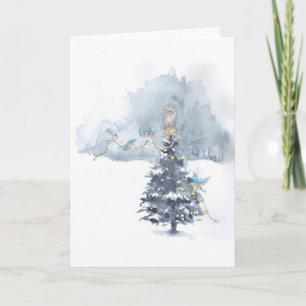 Carte Birds Trimming Tree Note Card