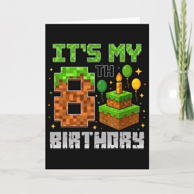 Carte Birthday Boy C'est mon 8e anniversaire Gamer Pixel (Devant)