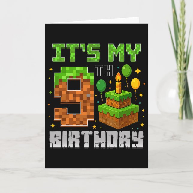 Carte Birthday Boy C'est mon 9e anniversaire Gamer Pixel (Devant)