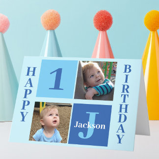 Carte Birthday Boy Photo Personnalisée Cute Kids Blue