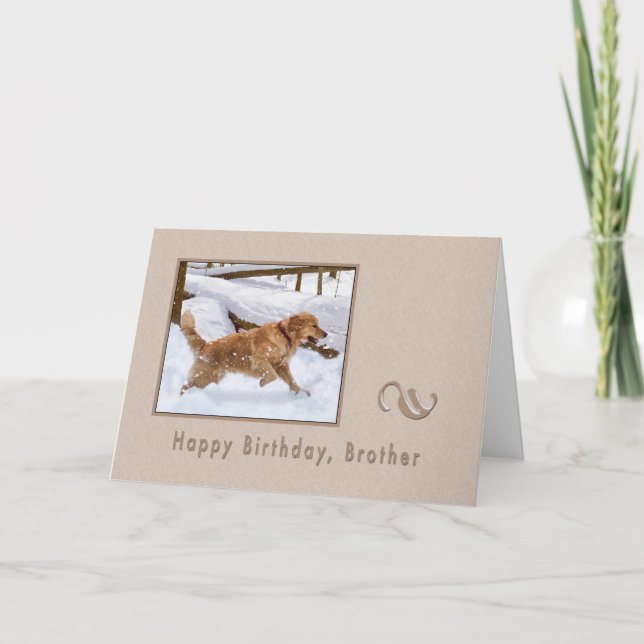 Carte Birthday, Brother, Golden Retriever Dog à Snow (Devant)