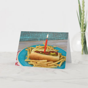 Carte birthday candle in hot dog witench french fries