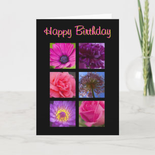 Carte Birthday Card - Pink Purple Flowers