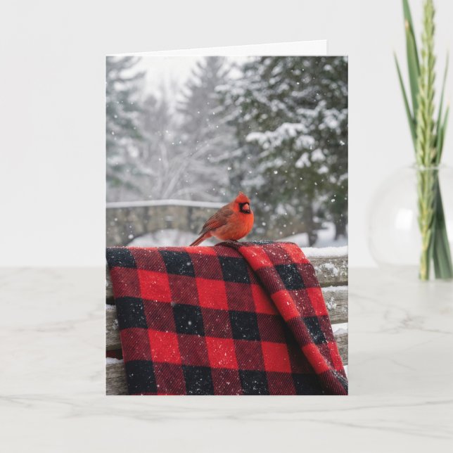 Carte Birthday Cardinal On a Buffalo Plaid Blanket (Devant)