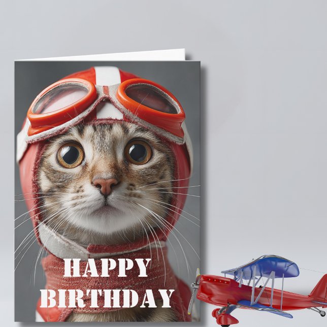 Carte Birthday Cat Pilot  Funny Aviator Cool Aviation (Créateur téléchargé)