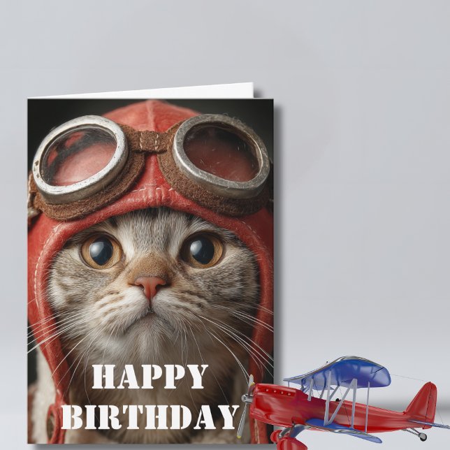 Carte Birthday Cat Pilot  Funny Aviator Cool Aviation (Créateur téléchargé)