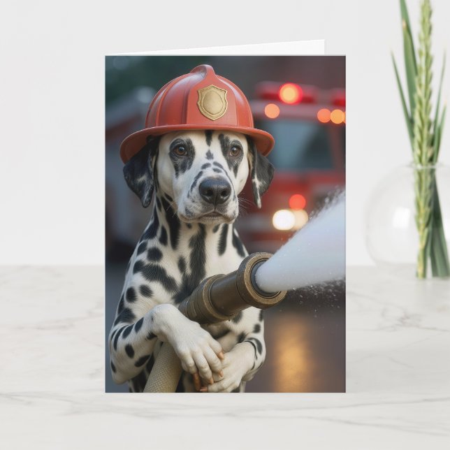 Carte Birthday Dalmatian Dog Holding a Fire Hose (Devant)