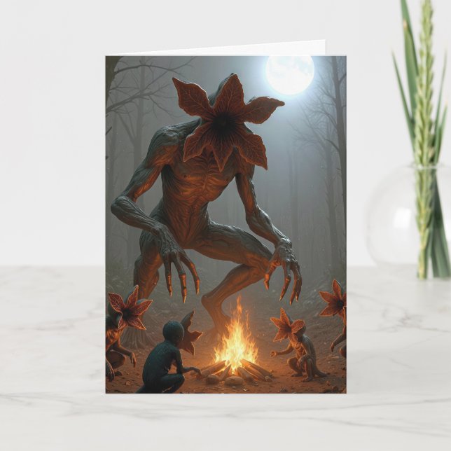 Carte Birthday Demogorgon Creatures Around a Campfire (Devant)
