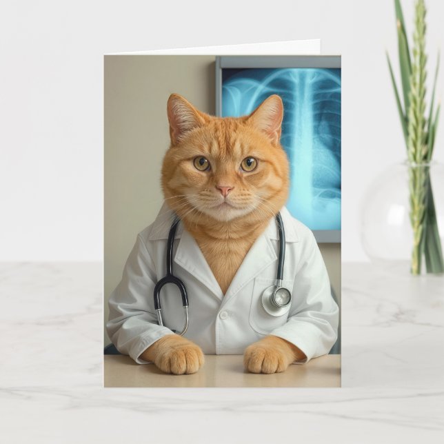 Carte Birthday Doctor Cat with Stethoscope (Devant)