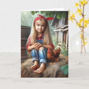 Carte Birthday Farm Girl With Chicken