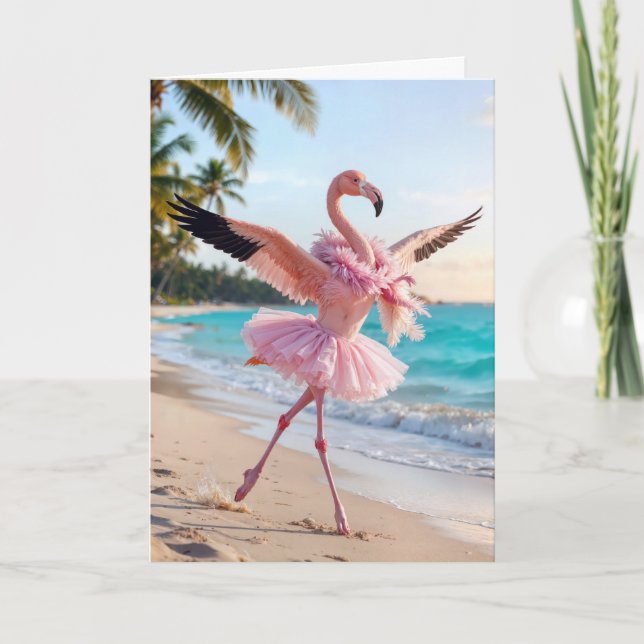 Carte Birthday Flamingo In a Pink Tutu (Devant)