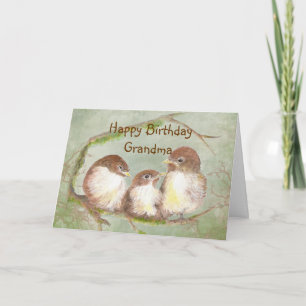 Carte Birthday for Grandma Cute Sparrow Bird Family