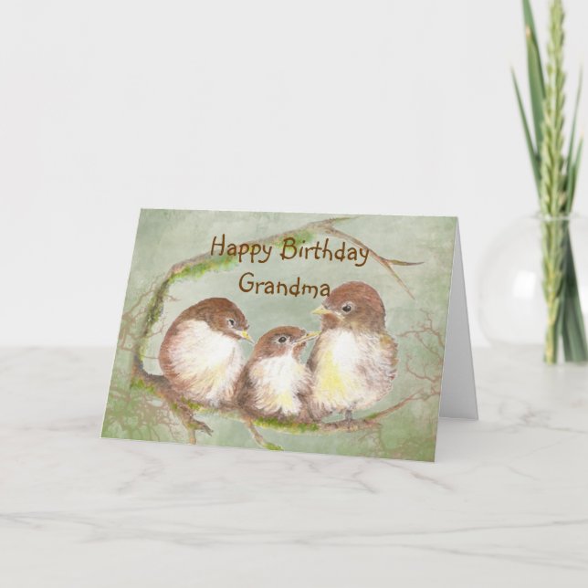 Carte Birthday for Grandma Cute Sparrow Bird Family (Devant)