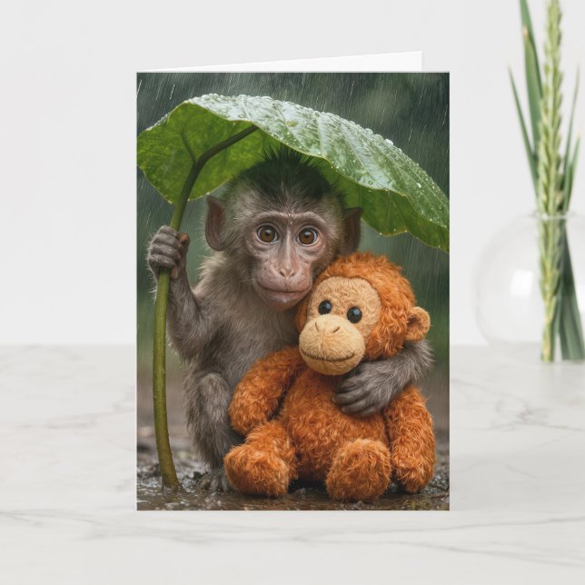 Carte Birthday Macaque Monkey with Orangutan (Devant)