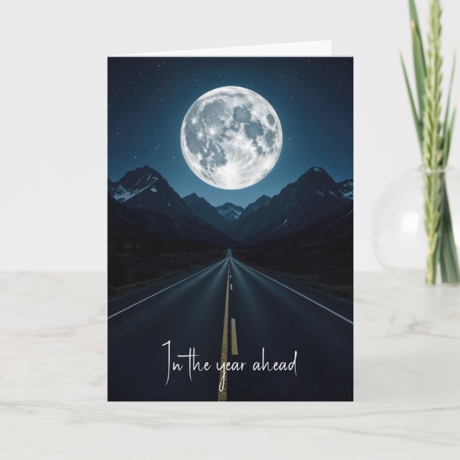 Carte Birthday Moonlit Mountain Highway (Devant)
