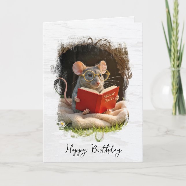 Carte Birthday Mouse Reading a Book (Devant)