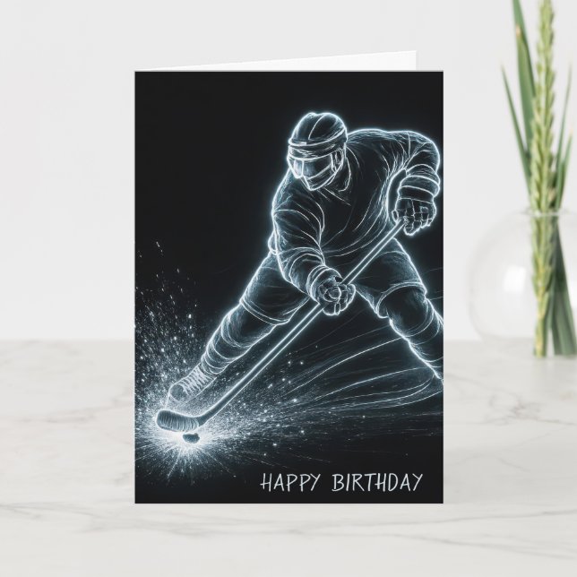 Carte Birthday Neon Hockey Player On Ice (Devant)