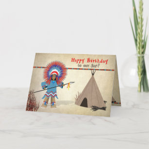 Carte Birthday Son- Native Indian with tepee - Fun Card