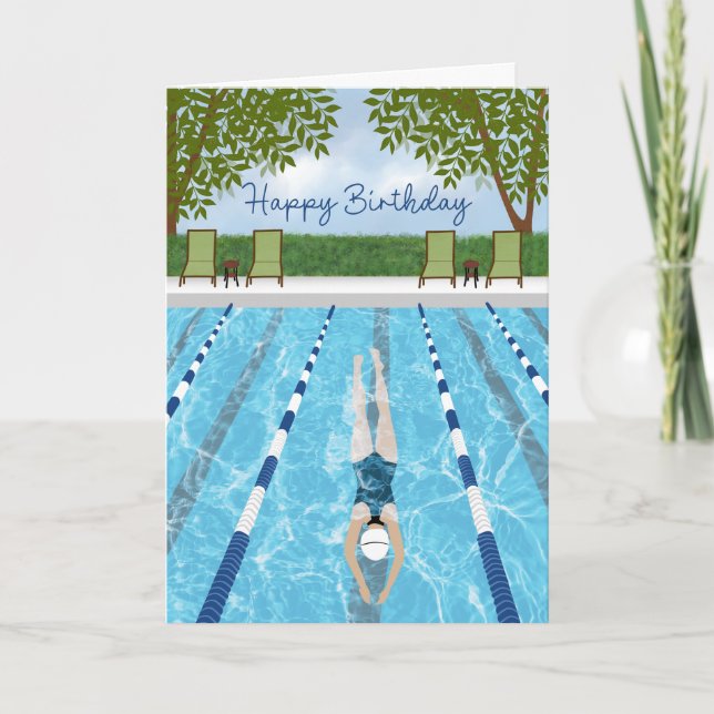 Carte Birthday Swimming Laps Fun (Devant)