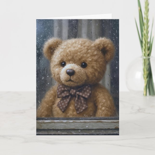 Carte Birthday Teddy Bear In Rainy Window (Devant)