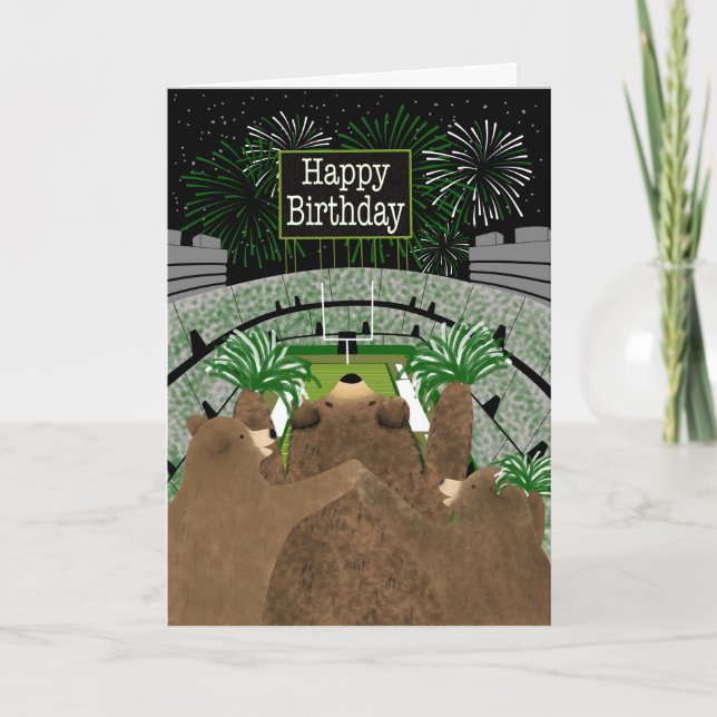 Carte Birthday Three Bears Cheering Green (Devant)