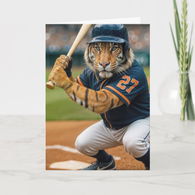 Carte Birthday Tiger Baseball Player #27 Up To Bat (Devant)