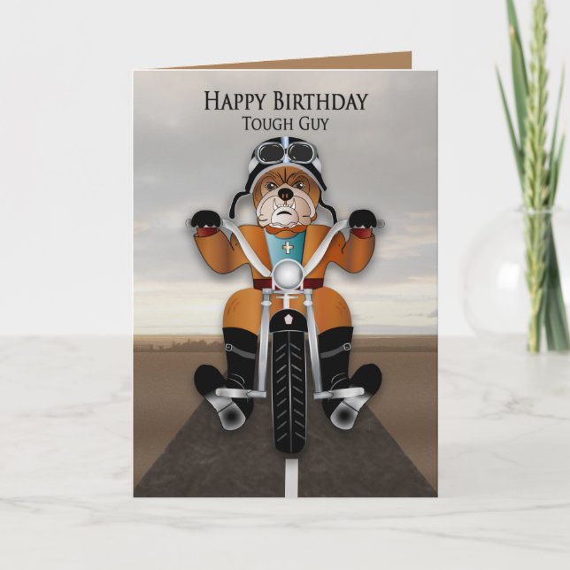 Carte Birthday Tough Guy Bulldog équitation moto (Devant)