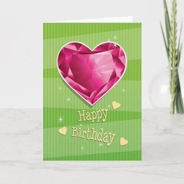 Carte Birthstone Juillet Rouge Ruby Coeur Anniversaire (Devant)